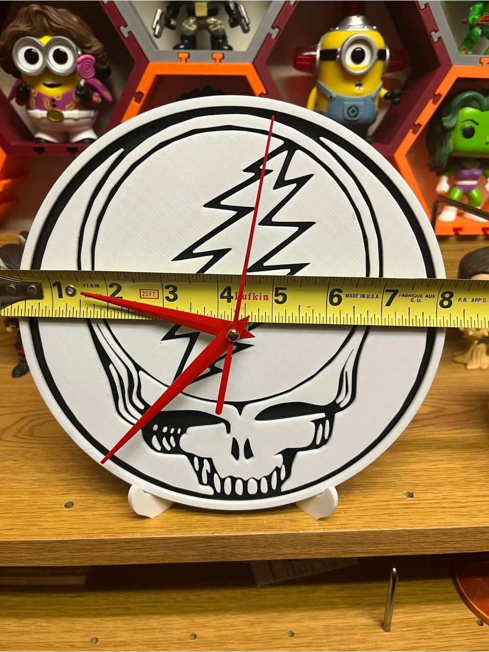 Grateful Dead Black & White Skull Clock with Red Hands